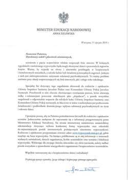 List Minister Edukacji Anny Zalewskiej do Dyrektorów i Rodziców