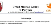 Informacja o skróconych godzinach pracy.