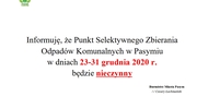 Informacja w sprawie zamknięcia PSZOK