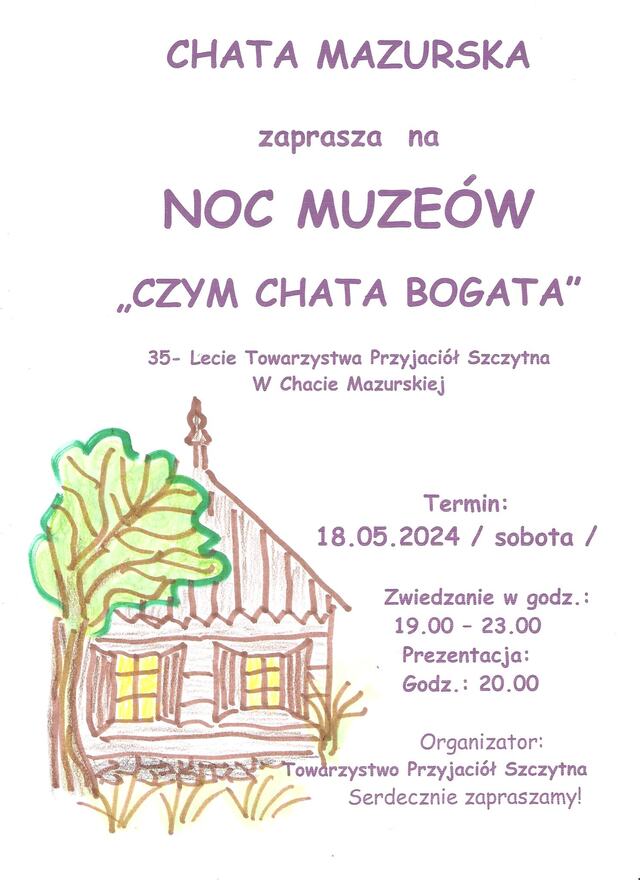 Chata Mazurska zaprasza na Noc Muzeów