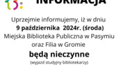 9 października 2024r biblioteki zamknięte