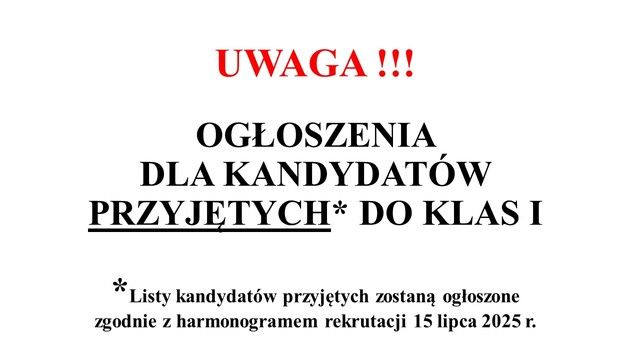 Ogłoszenia dla kandydatów przyjętych