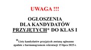 Ogłoszenia dla kandydatów przyjętych