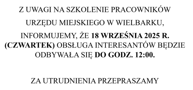 Skrócona obsługa interesantów w dniu 18.09.2025r.