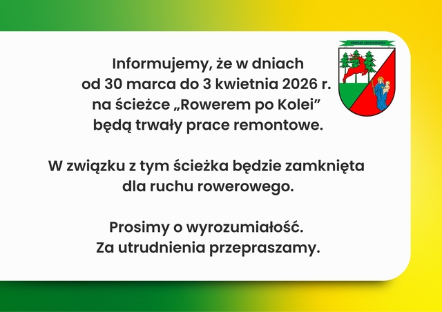 Informacja o tymczasowym zamknięciu ścieżki rowerowej „Rowerem po Kolei”