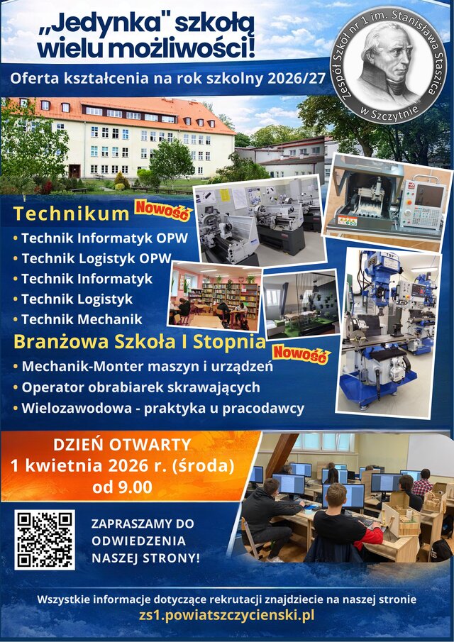 „Jedynka” szkołą wielu możliwości! Zapraszamy na Dzień Otwarty w Zespole Szkół nr 1 w Szczytnie