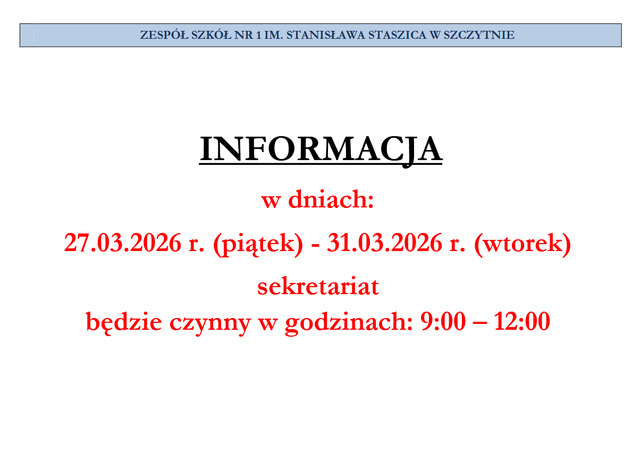 GODZINY PRACY SEKRETARIATU