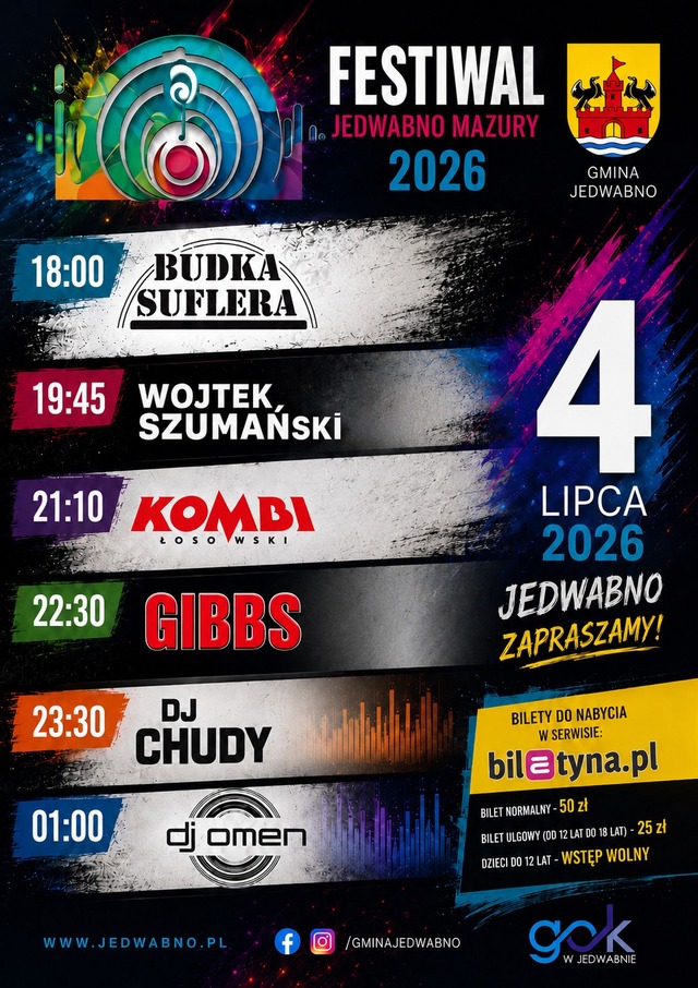Festiwal Jedwabno Mazury 2026: Budka Suflera, Kombi i Gibbs już 4 lipca
