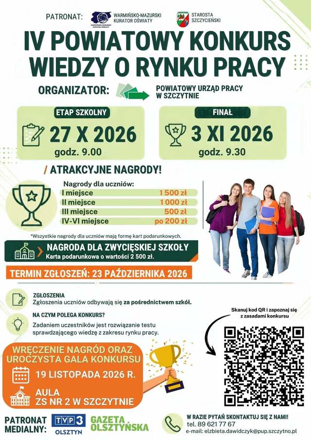 Uwaga, uczniowie! Zmieniamy termin zgłoszeń do IV Powiatowego Konkursu Wiedzy o Rynku Pracy